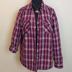 Vibrant Purple Plaid Shirt w/Roll Tab Sleeves | XL